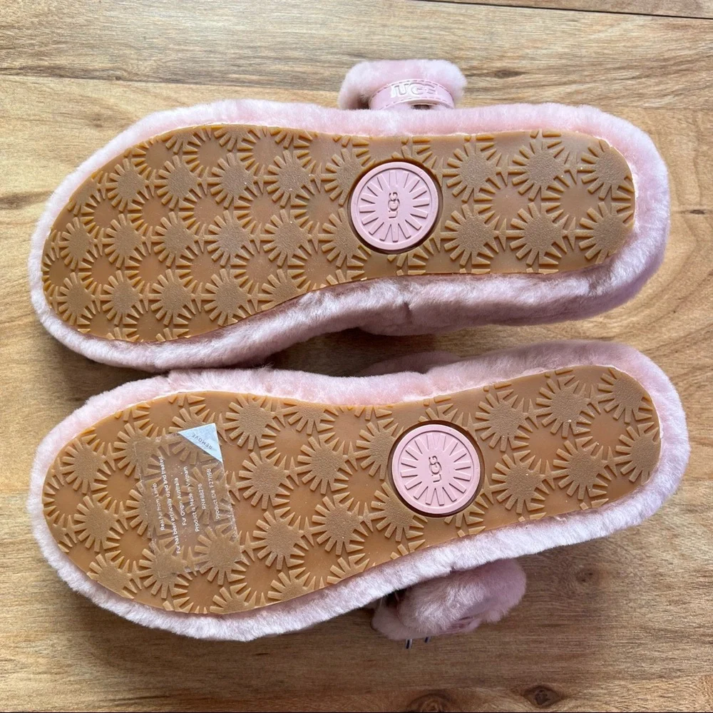 UGG- Fuzzy YEAH Sandal Slipper - Dusty PINK - SOFT Real Lamb Fur - Buckles - Picture 4 of 8